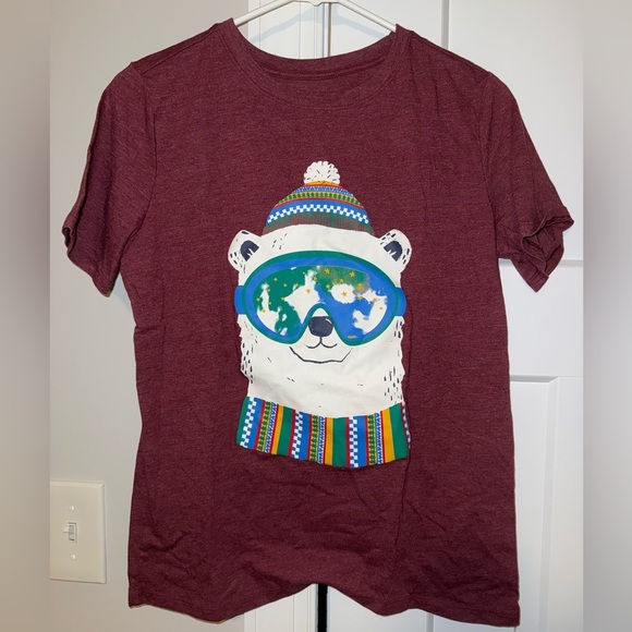 Kids Maroon Bear Graphic T-Shirt - Picture 1 of 3